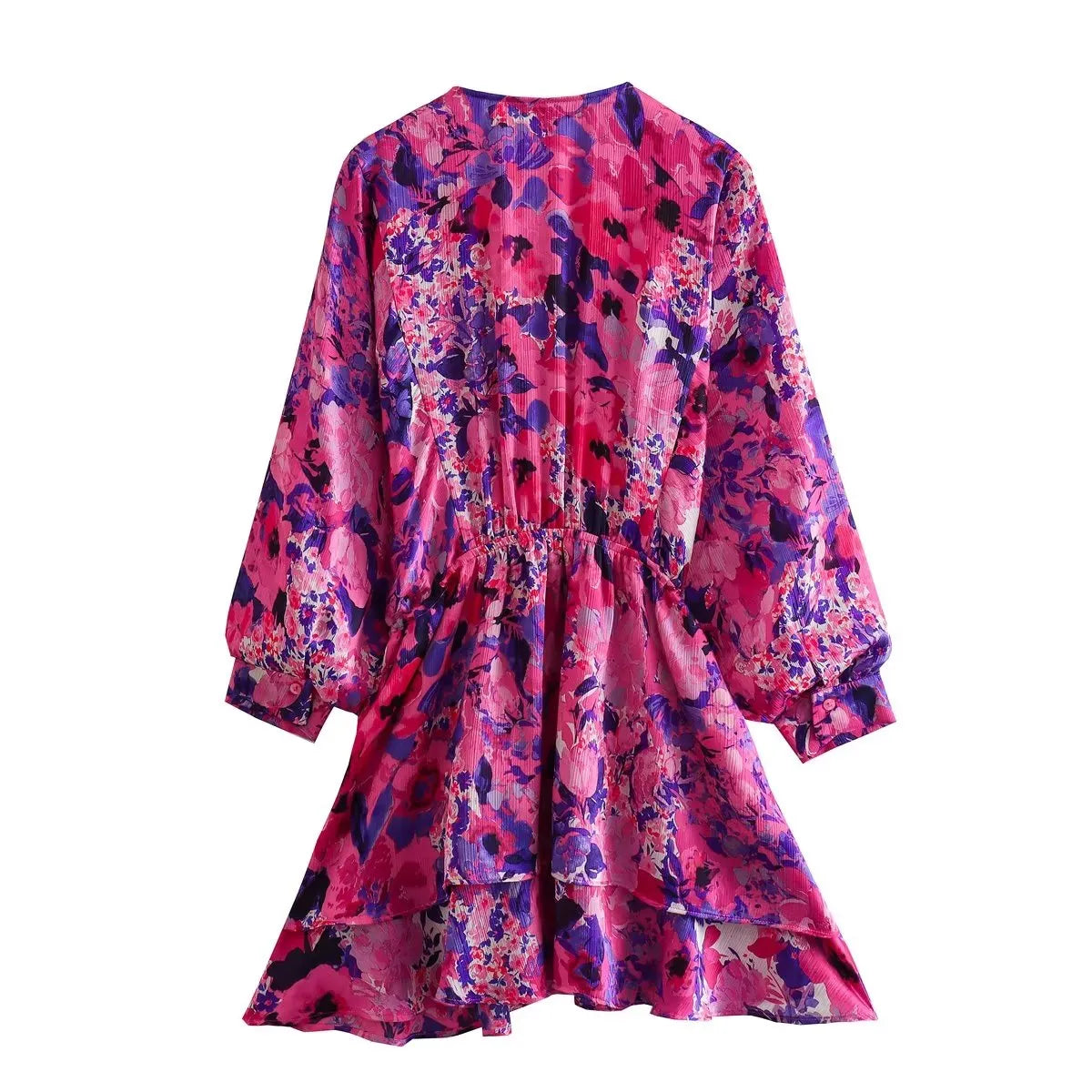 V-Neck Vintage Floral Print Dress