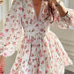 Lantern Sleeve Elegant Floral Print Mini Dress