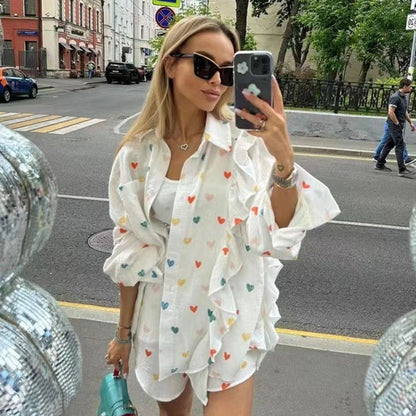 Heart Printed Ruffle Short  2 Piece Set