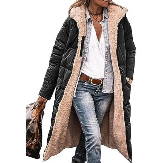 Reversible Sherpa Fleece Long Hooded Coats