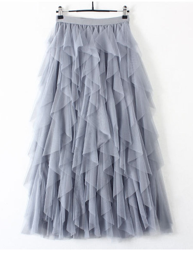 Tulle High Waist Pleated Long Maxi Skirt