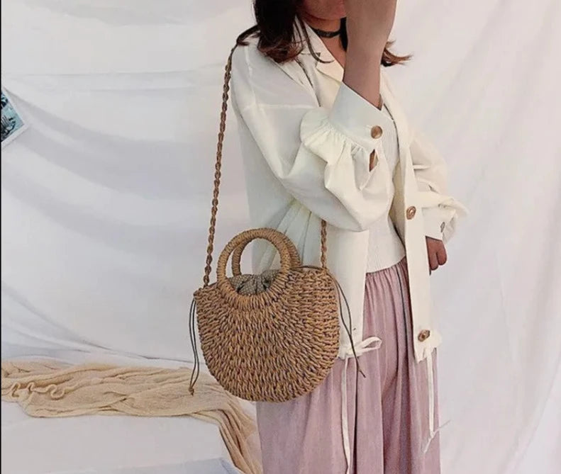 Handmade Half-Round Woven Straw Bag