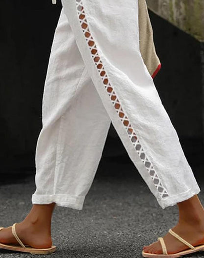 Hollow Out Lace Patch Pocket Design Casual  Vacation Pants