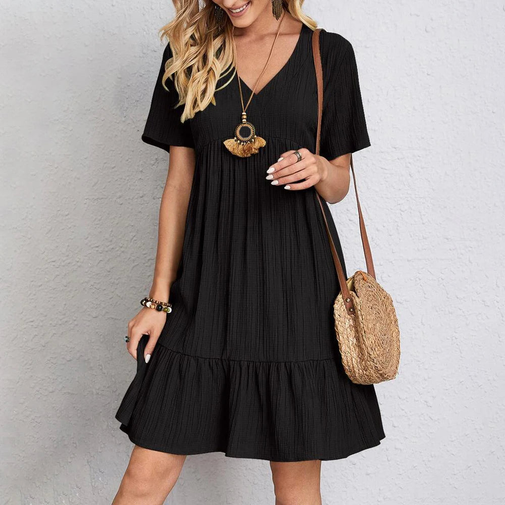 Pleated Ruffle Vintage Mini Dress