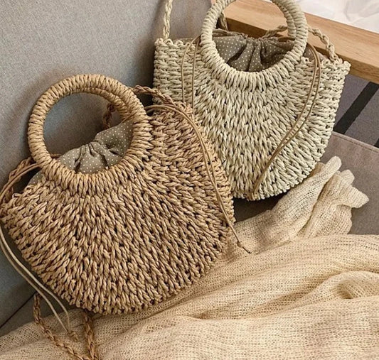 Handmade Half-Round Woven Straw Bag