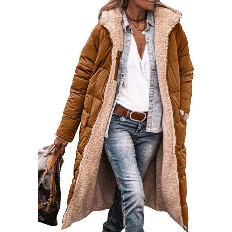 Reversible Sherpa Fleece Long Hooded Coats