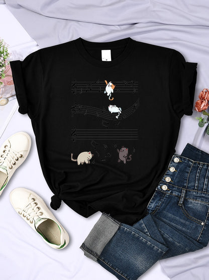 Musical Cats Printing T-Shirt