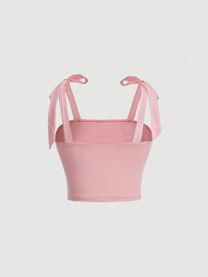Women’s Pink Tie-Shoulder Crop Top
