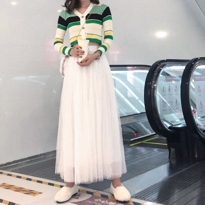 3 Layers Pleated  Midi Tulle Skirt