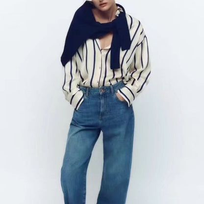 New Fashion Straight Striped Women Shirt