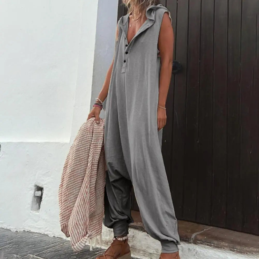 Loose Sleeveless Button Jumpsuit