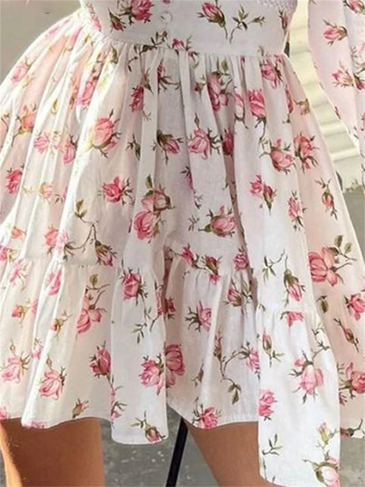 Lantern Sleeve Elegant Floral Print Mini Dress