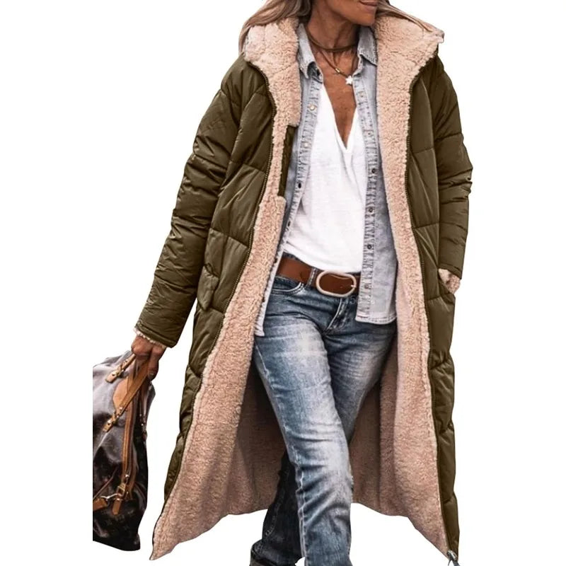 Reversible Sherpa Fleece Long Hooded Coats