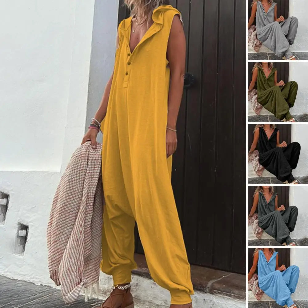 Loose Sleeveless Button Jumpsuit