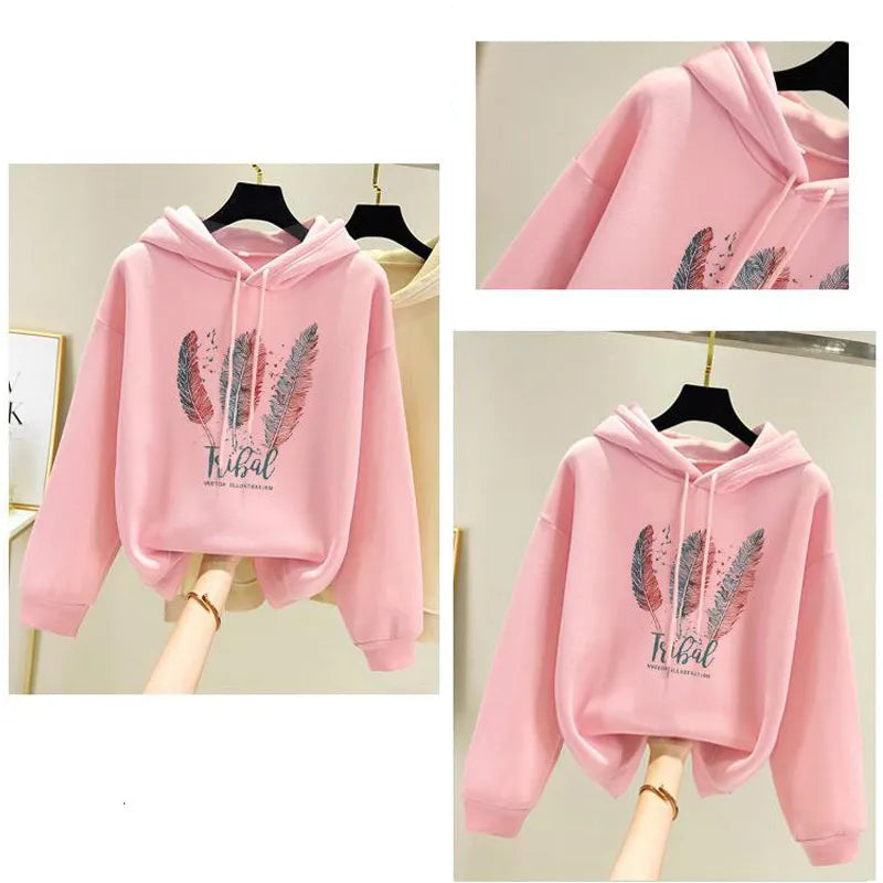 Feather Printed Casual Hoodies