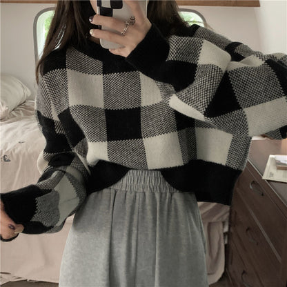 Panelled Plaid Loose New Simple Sweater
