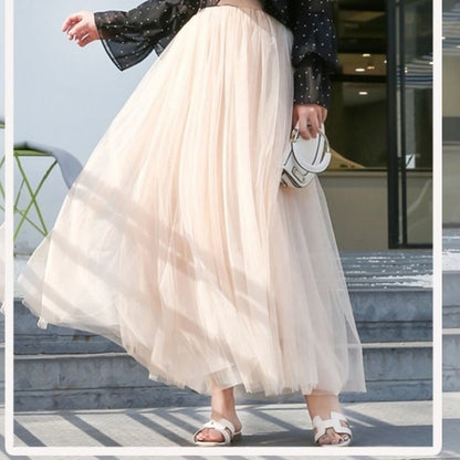 3 Layers Pleated  Midi Tulle Skirt