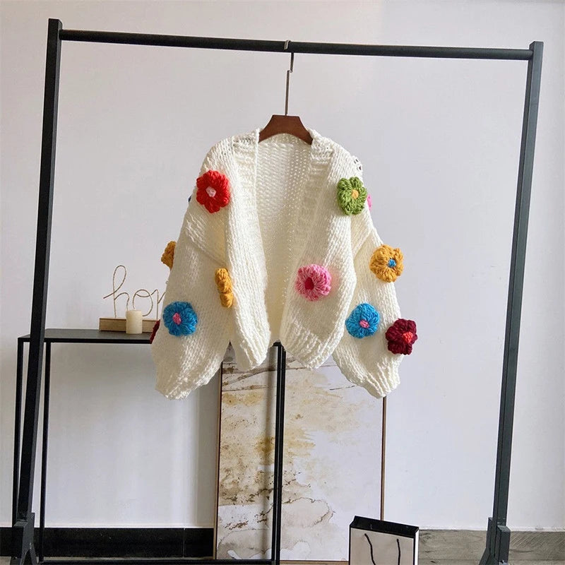 Cute Flower Knit Crop Cardigan