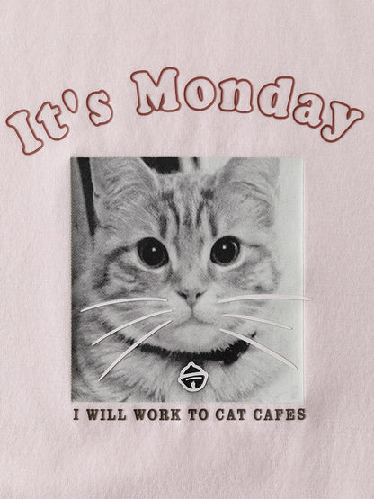 Cute Cat Print Design Simple Short-sleeved T-shirt