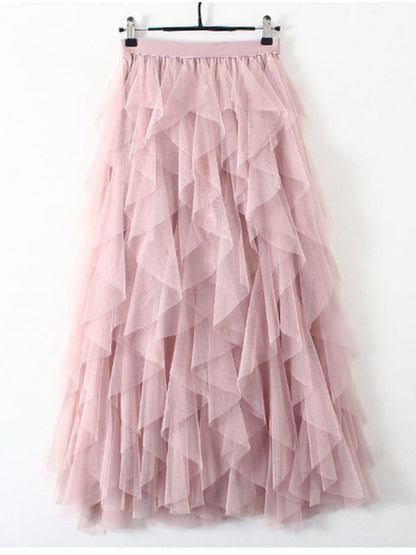 Tulle High Waist Pleated Long Maxi Skirt