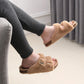 Cork Footbed Plush Slippers For Women