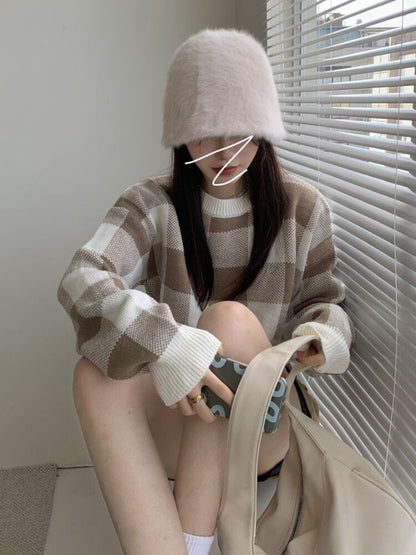 Panelled Plaid Loose New Simple Sweater