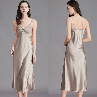 Long Sleeveless Satin Silk  Nightwear