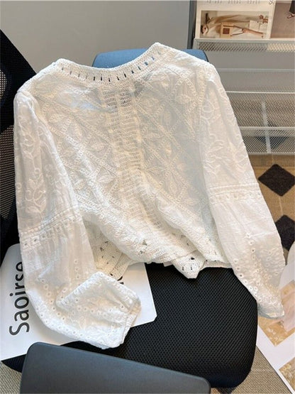 Embroidery Lace Transparent Womens Shirt