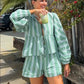 Lantern Sleeve Stripe Shirt Shorts Sets