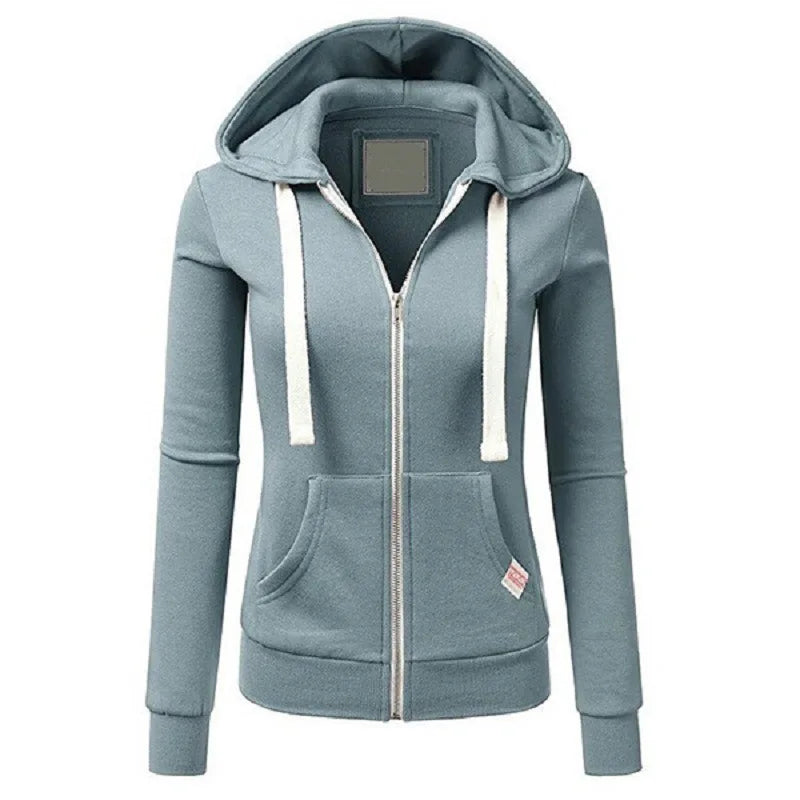 2023 Casual Hoodies Women Autumn Winter Cardigan Solid Color Long Sleeve Hoodie Pockets Zipper Sports Coat Hoodie Women Clothing