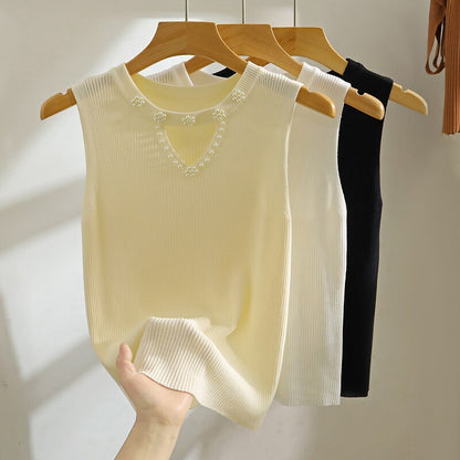 Sleeveless White Knit Tank Top