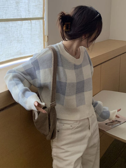 Panelled Plaid Loose New Simple Sweater