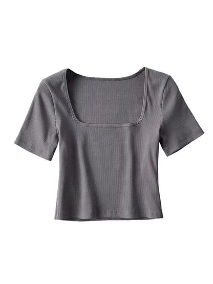 Square Neck Short Sleeve Crop