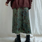 Vintage Long Skirt Green Floral Print Skirt