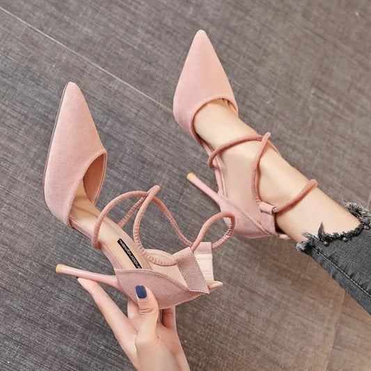 Cross-Strap Suede High Heels Shoes