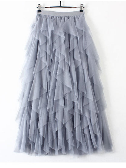 Tulle High Waist Pleated Long Maxi Skirt