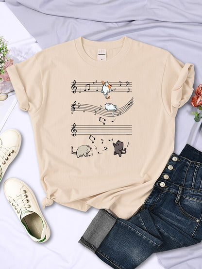 Musical Cats Printing T-Shirt