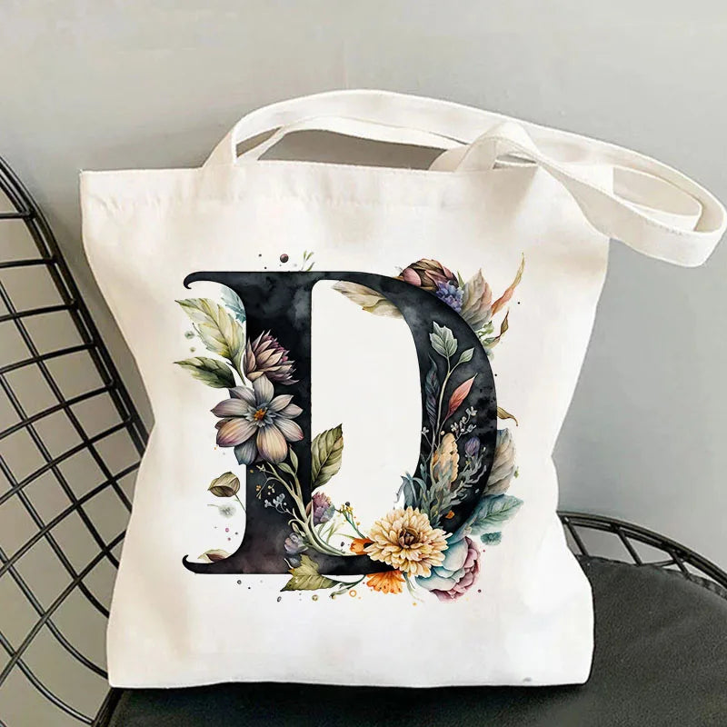 Alphabet  Flower Canvas Tote Bags