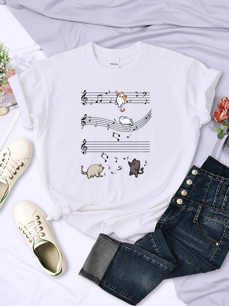 Musical Cats Printing T-Shirt