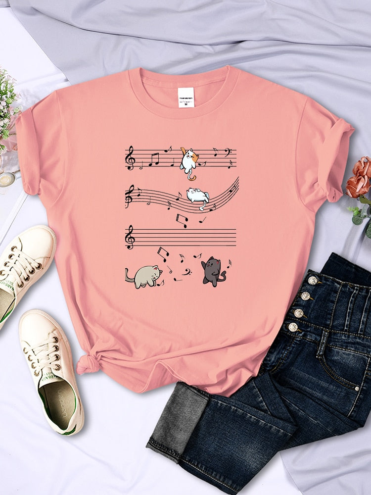 Musical Cats Printing T-Shirt