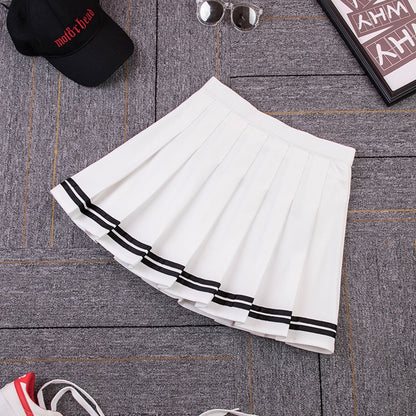 Striped Pleated Elastic Waist  Skirt