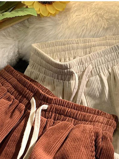 Plaid Hemming Women Corduroy Pants