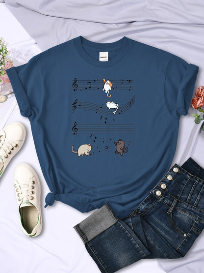 Musical Cats Printing T-Shirt