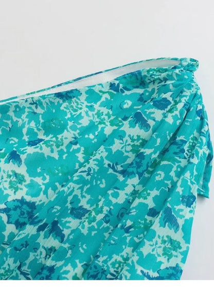 Single Shoulder Floral Print Chiffon Mini Dress