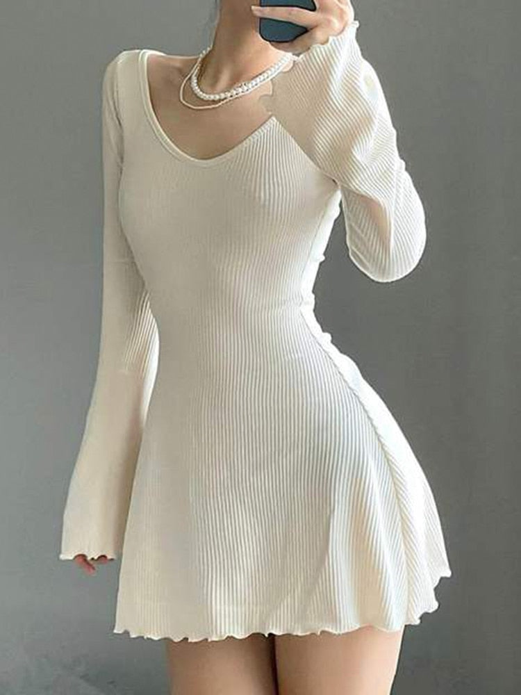 V Neck Knitting Elegant Dress