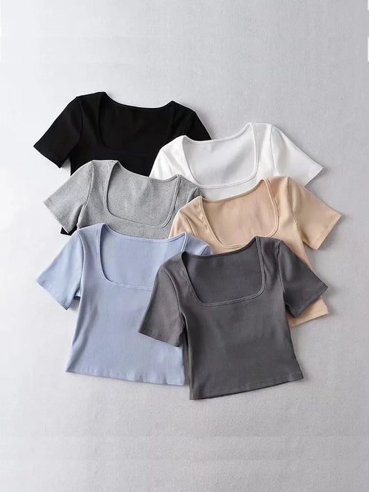 Square Neck Short Sleeve Crop