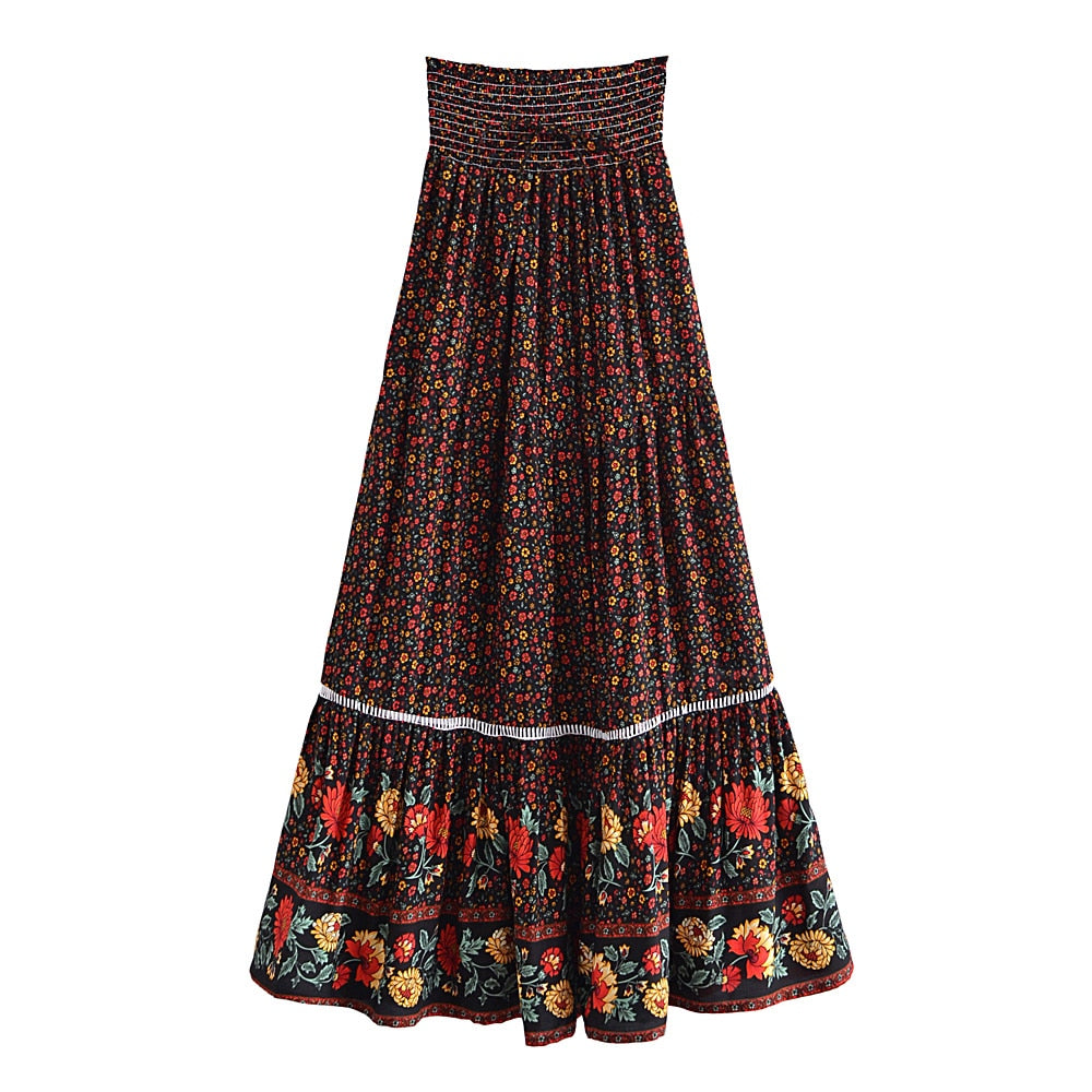 Floral Print Bohemian High Waist Skirt