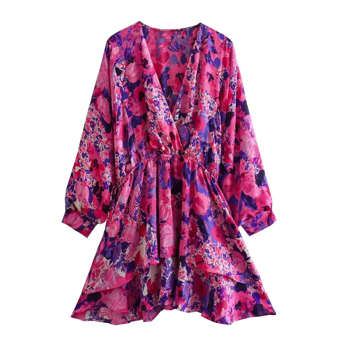 V-Neck Vintage Floral Print Dress