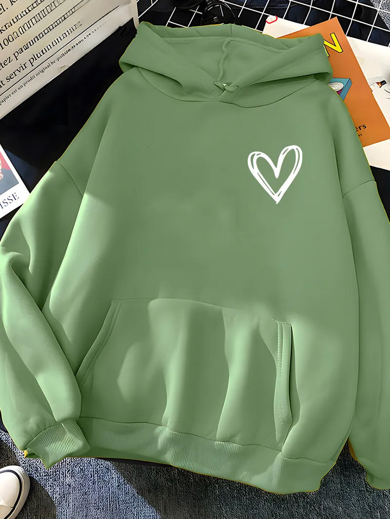 Heart Print Soft Casual Hoodies