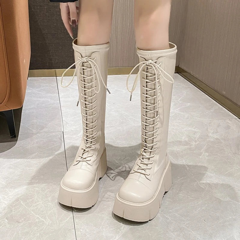 Lace-up Platform Heel Boots